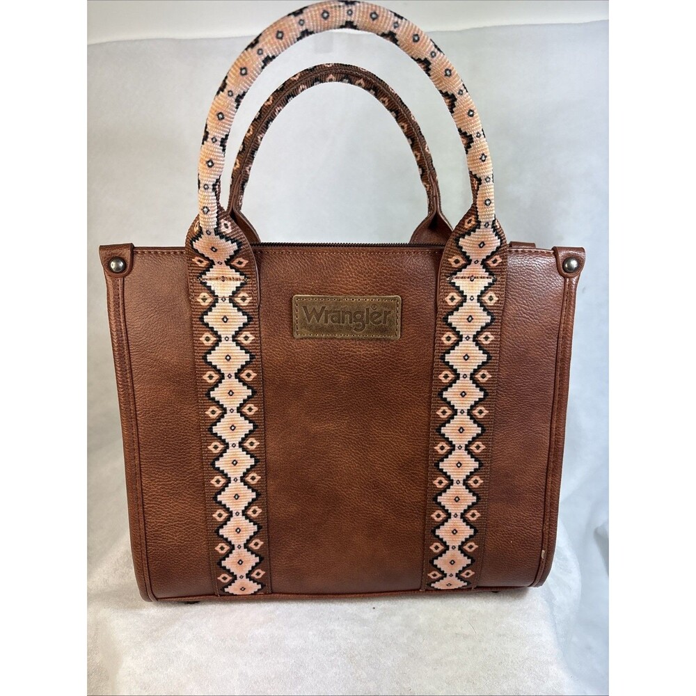 Wrangler Western Aztec Tote Bag Brown Faux Leather Embroidered Handbag No Strap